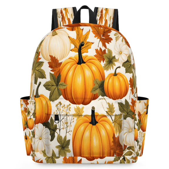 Jiaoprinted Fall Pumpkins Maple Leaf Backpack for Adults, Breathable Adjustable Strap Casual Daypack, Lightweight Pumpkin Thanksgiving Work Laptop Backpack