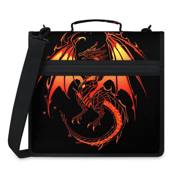 Jiaoprinted Fiery Dragon Zipper Binder, Dragon 3 D-Ring Binder, Multi-Pocket Expanding Organizer Bag with Handle and Shoulder Strap for Travel Work