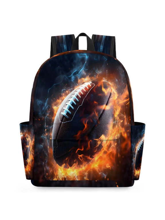Fire American Football Backpack for Adults, Breathable Adjustable Strap Casual Daypack, Lightweight Sports Themed Work Laptop Backpack