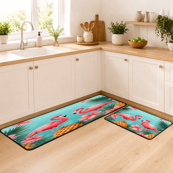 Pneapples Jiaoprinted Flamingos Pineapples Kitchen Mats Cushioned Anti Fatigue 2 ...