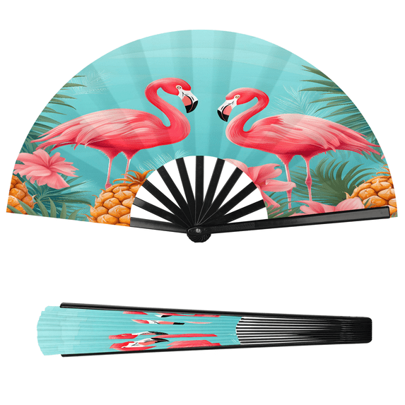 Pneapples Jiaoprinted Flamingos Pineapples Large Foldable Hand Fan for Women ...