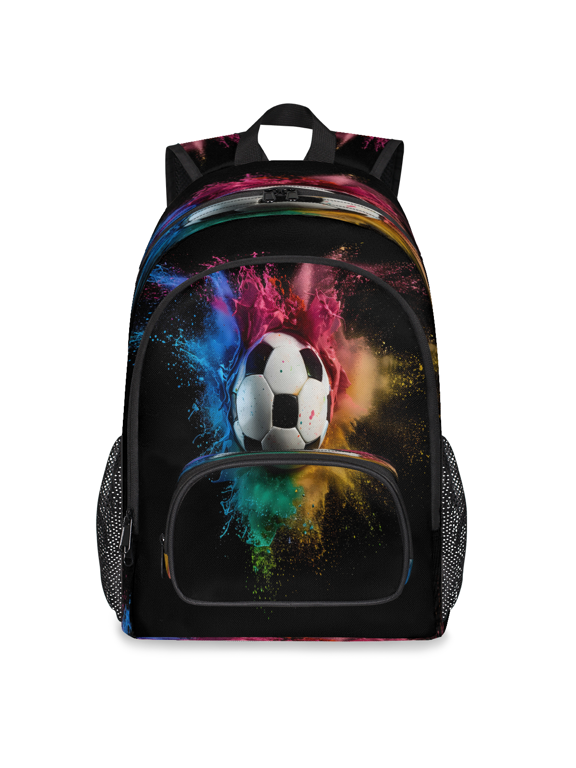 Football Soccer Backpack, Large Multicolor Smoke Effects Travel Laptop Backpack Men Women Work Business Computer Casual Daypack Rucksack, 18 Inch