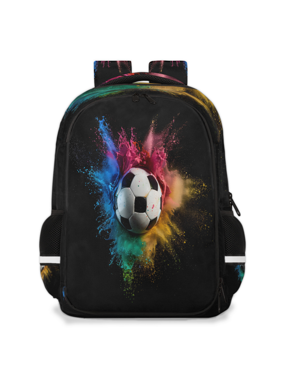 Football Soccer Travel Backpack for Adults, Multi-Functional Casual Daypack with Adjustable Shoulder Straps, Multicolor Smoke Effects Laptop Bag for Work Outdoor