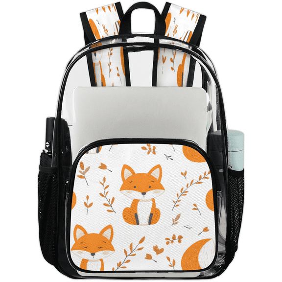 Jiaoprinted Foxes Leaves Clear Backpack for Stadium Events, Fall Transparent Plastic Bag for Games, Security Checks, Festivals, Concerts
