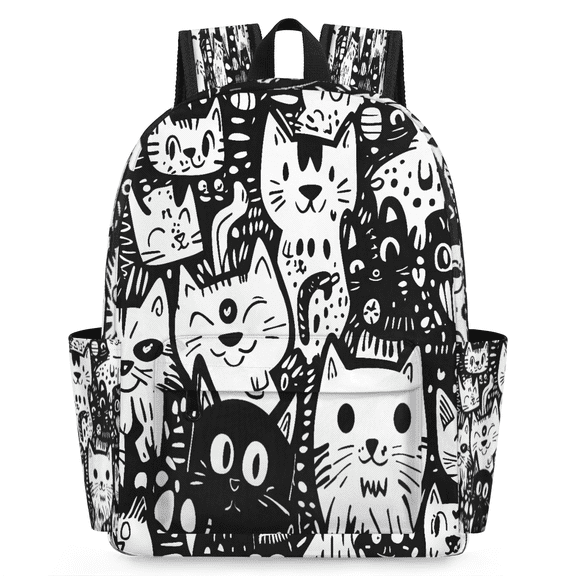 Jiaoprinted Funny Cat Backpack, Lightweight 15 Inch Laptop Backpack for Men Women, Casual Daypack for Travel Work, Fun Line Cat