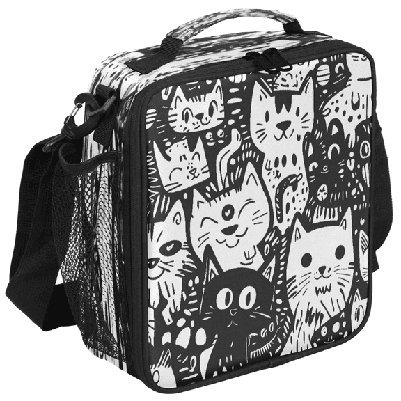 Jiaoprinted Funny Cat Insulated Lunch Box Bag, Fun Line Cat Leakproof Portable Adults Lunch Cooler Tote Bag for Work Picnic