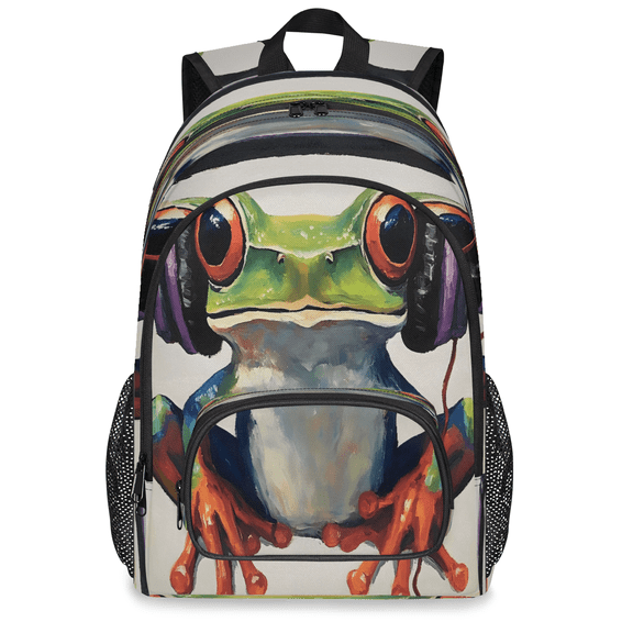 Jiaoprinted Funny Frog Backpack, Large Tropical Rainforest Frog Travel Laptop Backpack Men Women Work Business Computer Casual Daypack Rucksack, 18 Inch