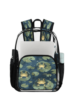 Funny Green Frog Clear Backpack for Stadium Events, Cute Frogs Transparent Plastic Bag for Games, Security Checks, Festivals, Concerts