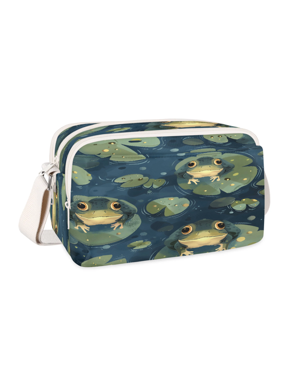 Funny Green Frog Crossbody Bag for Women, Cute Frogs Multi Pocket Shoulder Purse, Waterproof Lightweight Casual Handbag with Adjustable Strap for Travel Everyday