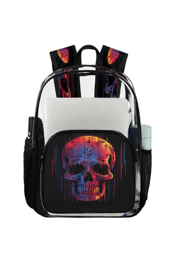 Funny Skull Skeleton Clear Backpack for Stadium Events, Transparent Backpacks See Through Plastic Bag for Concerts & Work, Day of the Dead Calavera
