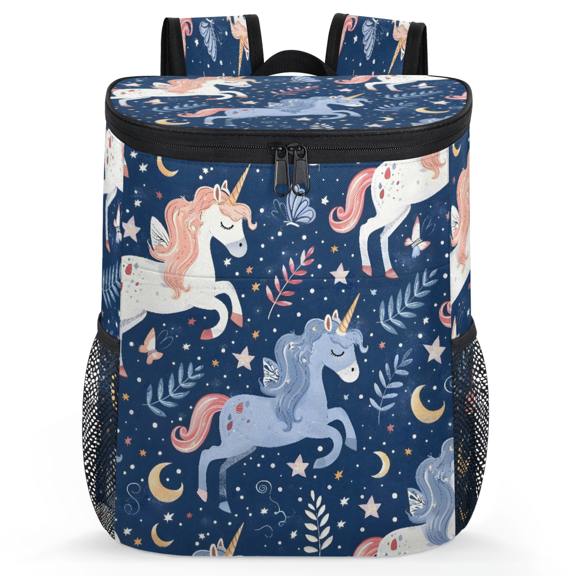 Jiaoprinted Funny Unicorn Portable Leakproof Cooler Backpack, Night Sky Moon Insulated Backpack Cooler for Picnic Camping