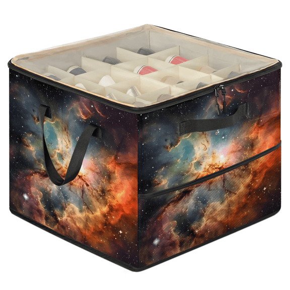 Jiaoprinted Galaxy Space Shoe Organizer for Closet, Adjustable Divider Shoe Storage Bin with Clear Lid, Foldable Stackable Closet Shoe Storage with Side Mesh Pocket, Outer Space