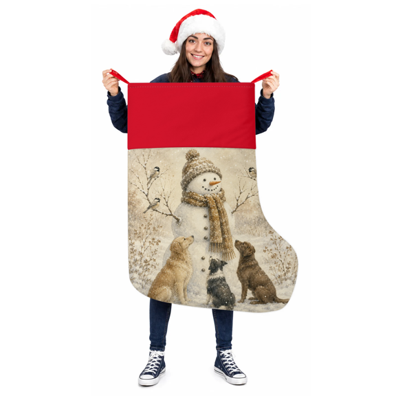 Jiaoprinted Giant Christmas Stocking, Large Winter Snowman Pet Dog Stocking with Hanging Loop, Oversized Fireplace Hanging Decoration for Family Holiday Party
