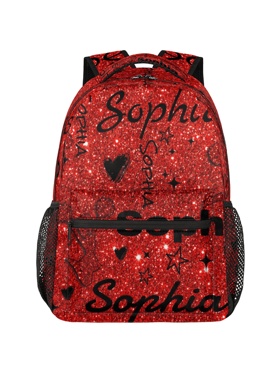 Glitter Red Personalized Cheer Backpack, Custom Cheerleading Daypack, Customized Name Casual Back Packs, Cheerleader Gifts for Team Women
