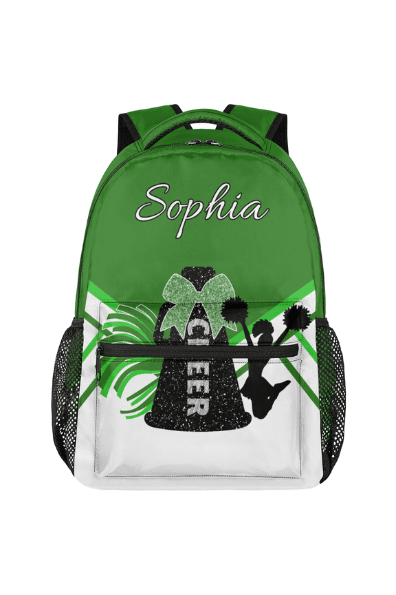 Green Custom Cheer Backpack, Personalized Cheerleading Backpack Bag with Name, Customized Coach Casual Daypack for Cheerleader
