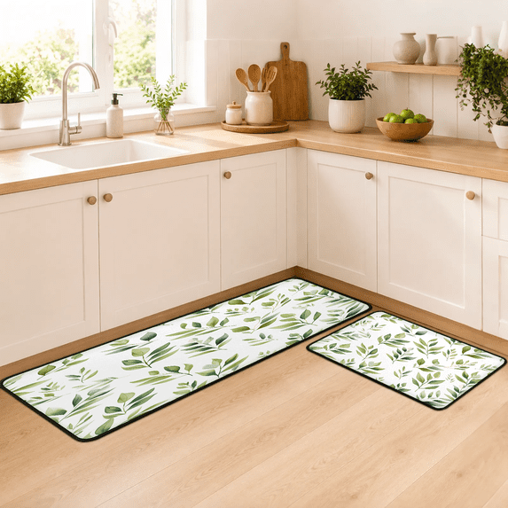 Jiaoprinted Green Leaves Kitchen Mats Cushioned Anti Fatigue 2 Piece ...