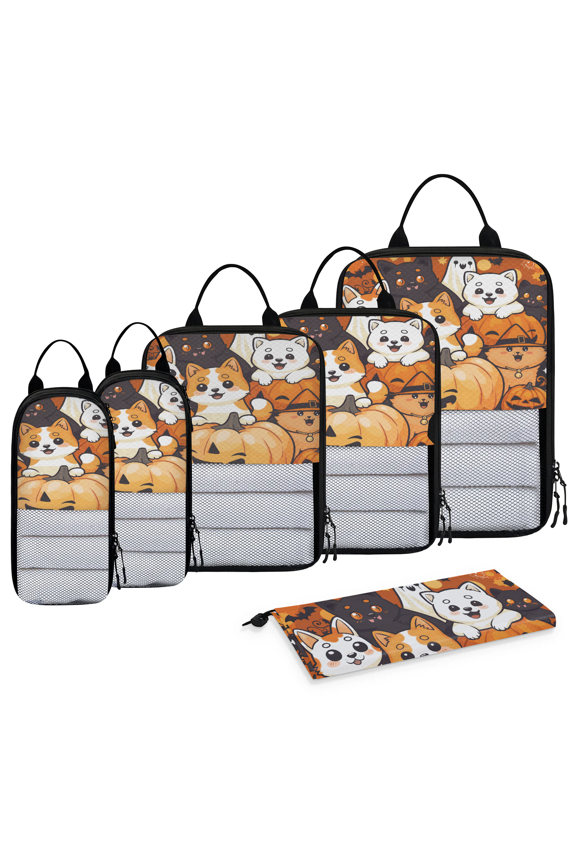 Halloween Cats Compression Packing Cubes for Travel Luggage, Spooky Evil Pumpkin 6 Set Expandable Packing Organizers Foldable Lightweight Suitcase Storage Bags