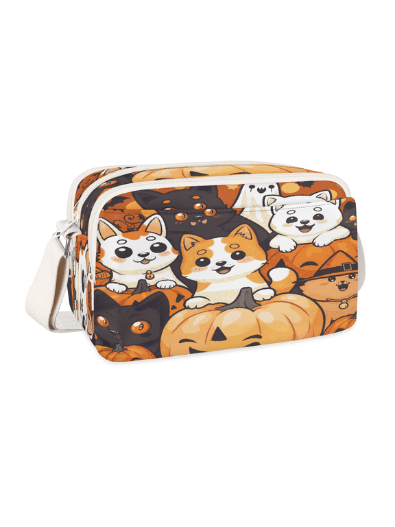 Halloween Cats Crossbody Purse for Women, Waterproof Multi Zipper Pockets Shoulder Bag, Adjustable Strap Casual Daily Travel Crossbody Handbag, Spooky Evil Pumpkin