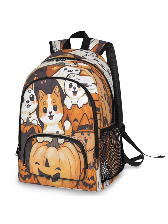 Halloween Cats Laptop Backpack, Large Spooky Evil Pumpkin Travel Backpack Men Women, Work Business Computer Casual Daypack Rucksack, 18 Inch