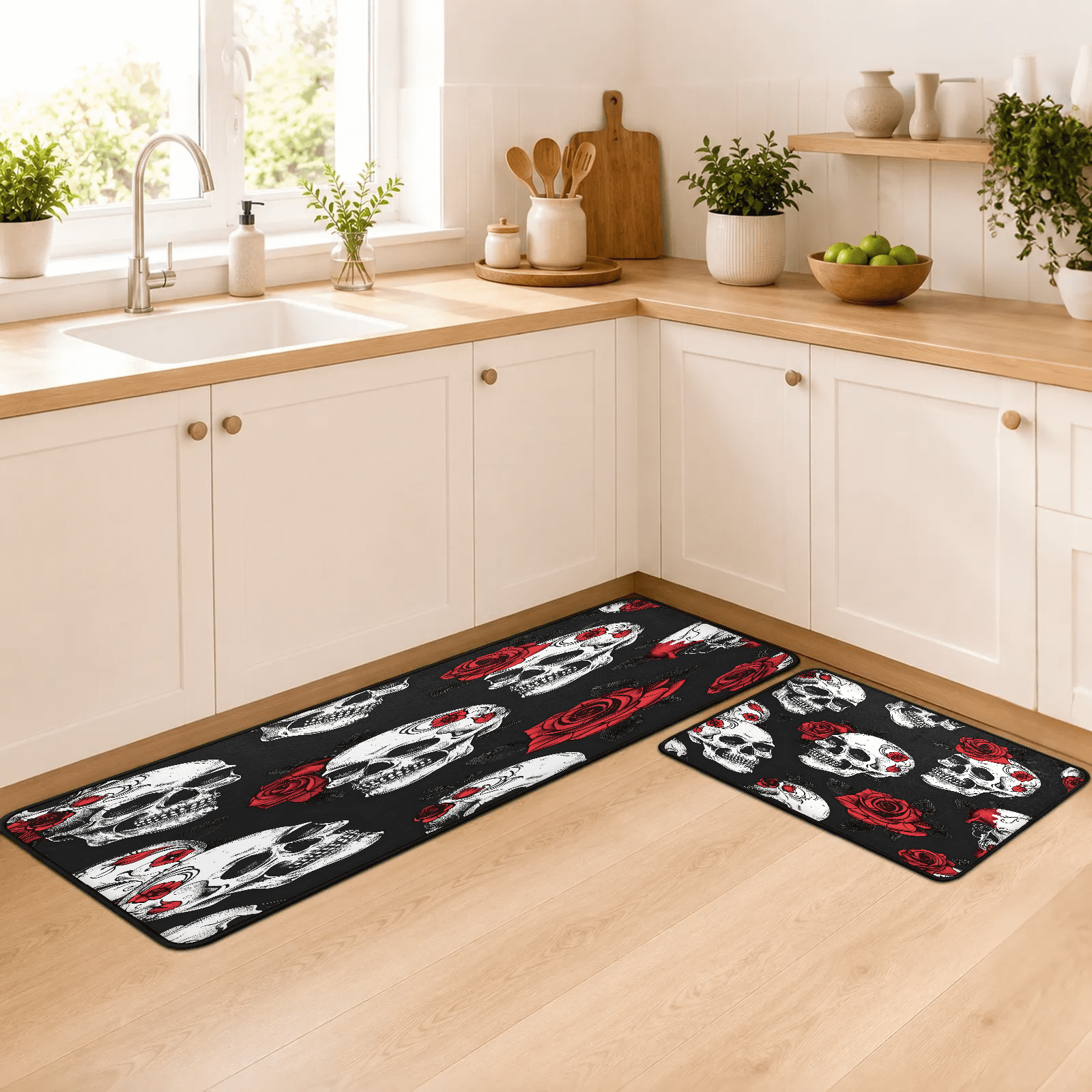 Jiaoprinted Halloween Gothic Skull Kitchen Mats Cushioned Anti Fatigue ...