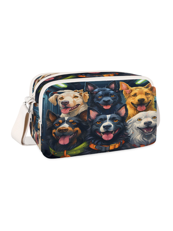 Happy Dogs Crossbody Bag for Women, Pet Dog Multi Pocket Shoulder Purse, Waterproof Lightweight Casual Handbag with Adjustable Strap for Travel Everyday