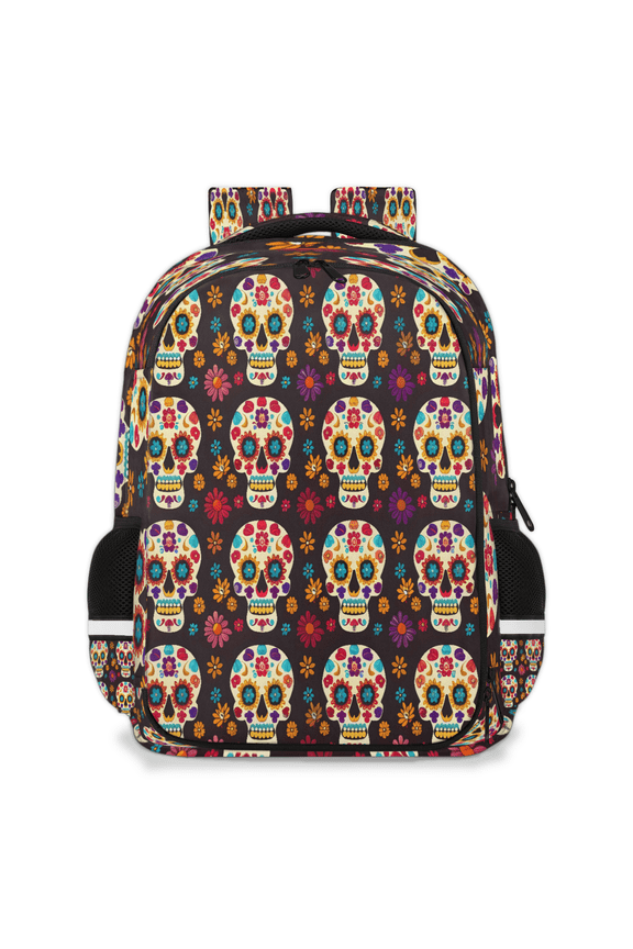 Helloween Gothic Skull Flower Travel Backpack for Adults, Multi-Functional Casual Daypack with Adjustable Shoulder Straps, Day of the Dead Laptop Bag for Work Outdoor
