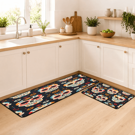 Jiaoprinted Helloween Sugar Skulls Kitchen Mats Cushioned Anti Fatigue ...