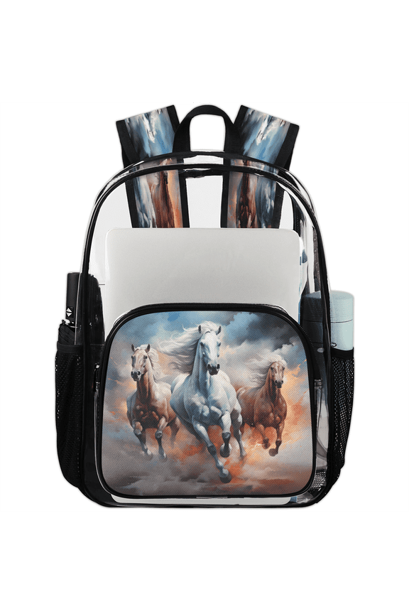 Horse Animal Clear Backpack for Stadium Events, Western Running Horse Transparent Plastic Bag for Games, Security Checks, Festivals, Concerts