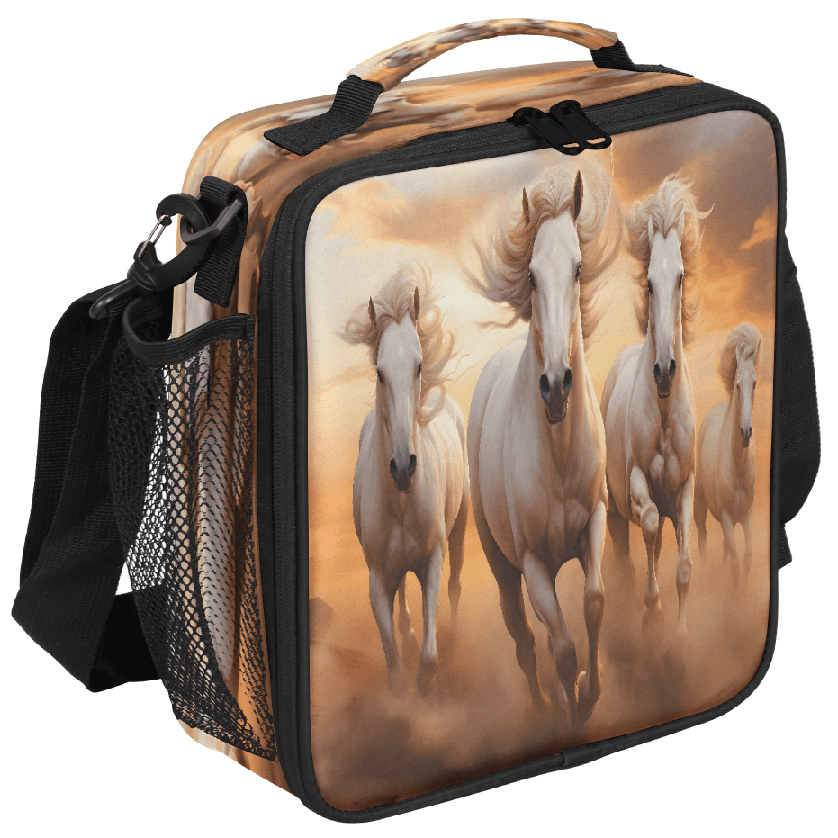 Jiaoprinted Horses Running Sunset Insulated Lunch Box Bag, Western