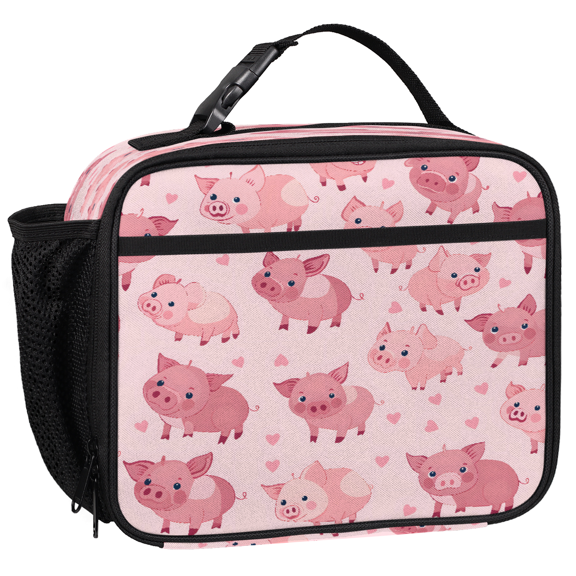 Jiaoprinted Insulated Lunch Box for Adults, Pink Pig Reusable Cooler Lunch Tote with Detachable Handle, Love Design Funny Animal Pigs Leakproof Lunch Bag