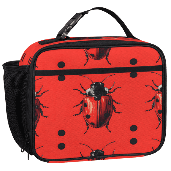 Jiaoprinted Insulated Lunch Box for Adults, Animal Ladybird Reusable Cooler Lunch Tote with Detachable Handle, Red Leakproof Lunch Bag