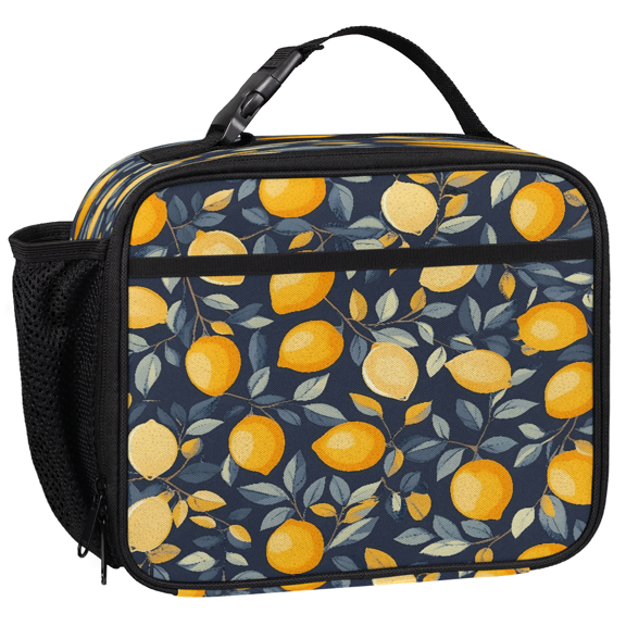 Jiaoprinted Insulated Lunch Box for Adults, Lemons Reusable Cooler Lunch Tote with Detachable Handle, Lemon Plant Fruit Leakproof Lunch Bag