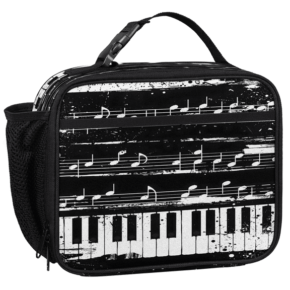 Jiaoprinted Insulated Lunch Box for Adults, Piano Key Music Reusable Cooler Lunch Tote with Detachable Handle, Musical Notes Leakproof Lunch Bag