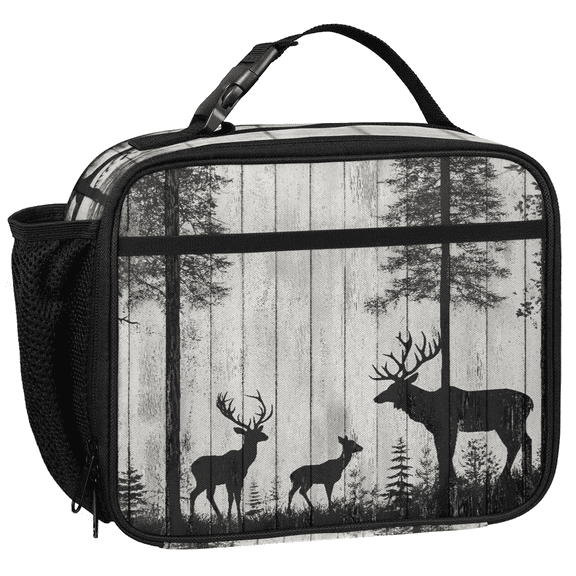 Jiaoprinted Insulated Lunch Box for Adults, Rustic Deer Reusable Cooler Lunch Tote with Detachable Handle, Wild Animal Leakproof Lunch Bag
