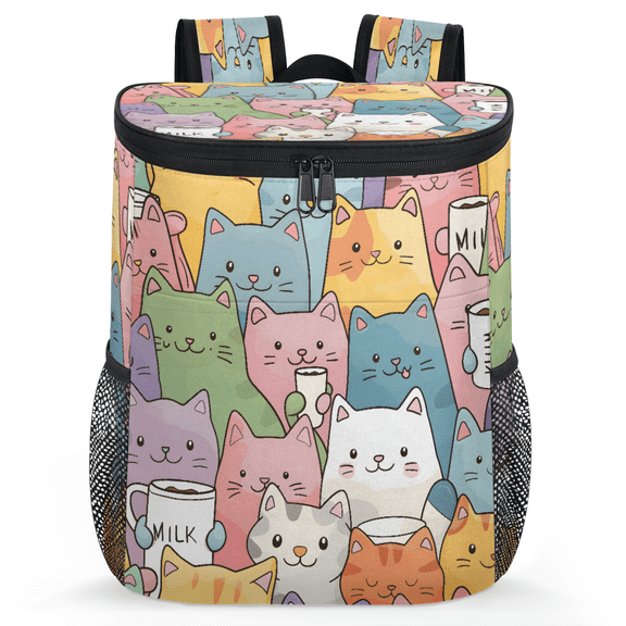 Jiaoprinted Japanese Cats Leakproof Cooler Backpack, Funny Colorful Cat Insulated Backpack Cooler for Outdoor