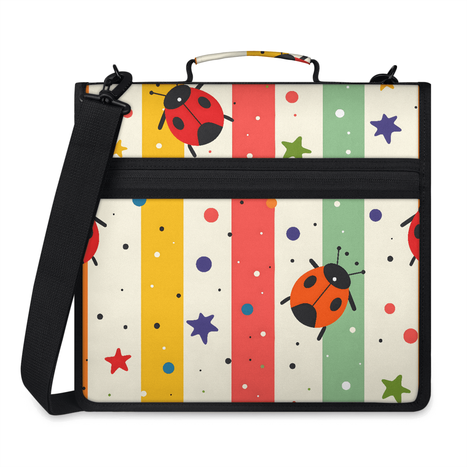 Jiaoprinted Ladybugs Stripes Zipper 3 D-Ring Binder Bag with Shoulder ...