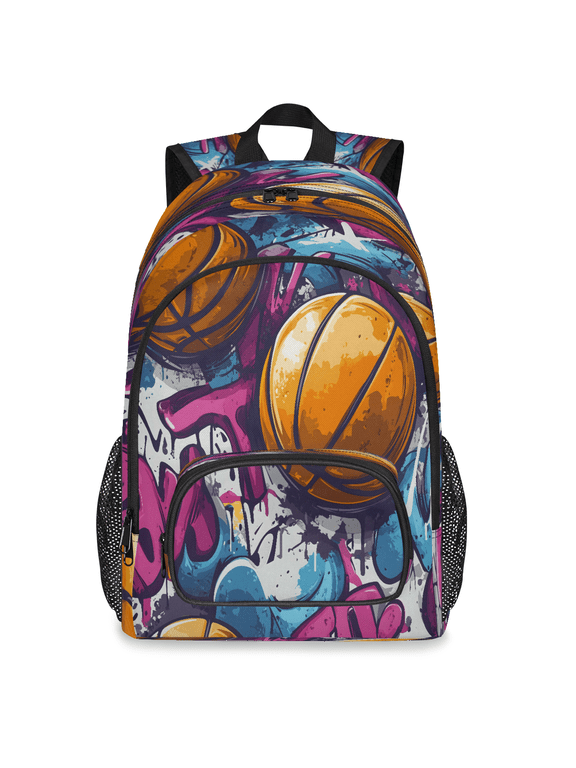 Large Basketball Laptop Backpack, 18 Inch Graffiti Text Travel Backpack for Men Women, Work Business Computer Casual Daypack