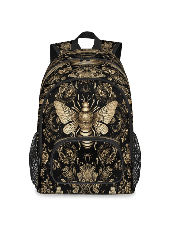 Large Boho Bee Laptop Backpack, 18 Inch Vintage Bee Travel Backpack for Men Women, Work Business Computer Casual Daypack