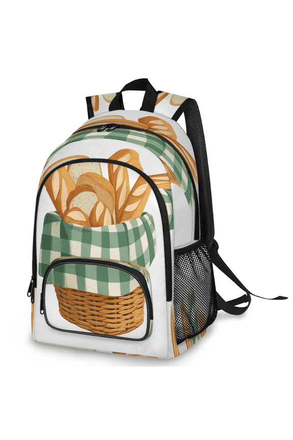 Large Bread Basket Laptop Backpack, 18 Inch Checkered Linen Travel Backpack for Men Women, Work Business Computer Casual Daypack