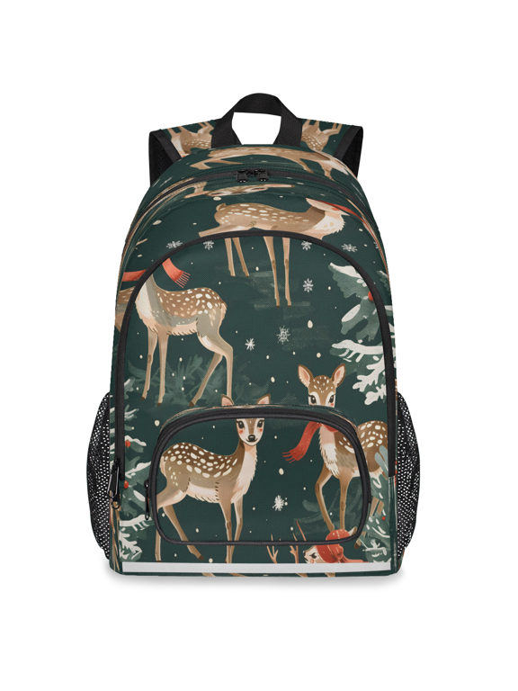 Large Christmas Fawns Laptop Backpack, 18 Inch Deer Snowflakes Travel Backpack for Men Women, Work Business Computer Casual Daypack