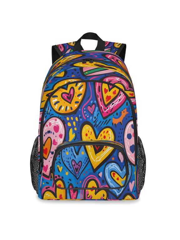 Large Colorful Hearts Laptop Backpack, 18 Inch Valentine's Day Travel Backpack for Men Women, Work Business Computer Casual Daypack