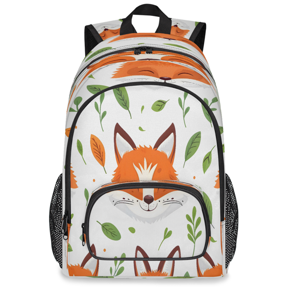Jiaoprinted Large Fox Faces Laptop Backpack, 18 Inch Green Leaves Travel Backpack for Men Women, Work Business Computer Casual Daypack