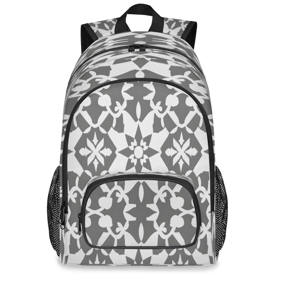 Jiaoprinted Large Grey and White Geometric Laptop Backpack, 18 Inch Abstract Travel Backpack for Men Women, Work Business Computer Casual Daypack