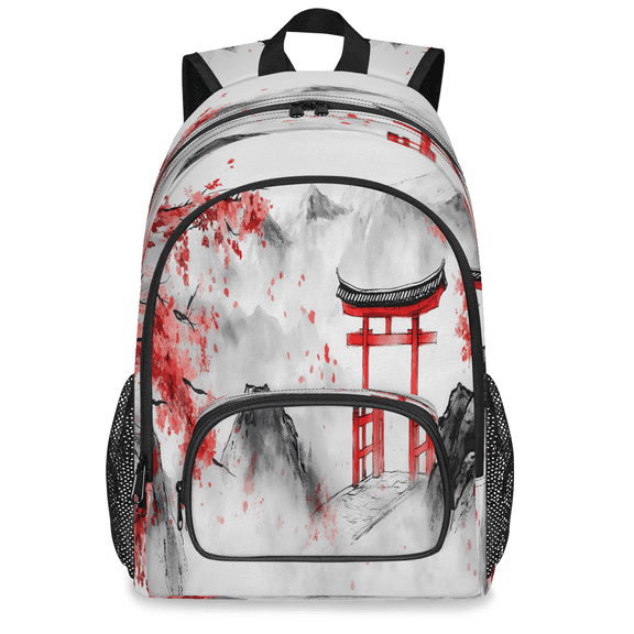 Jiaoprinted Large Japanese Torii Gate Laptop Backpack, 18 Inch Cherry Blossoms Travel Backpack for Men Women, Work Business Computer Casual Daypack
