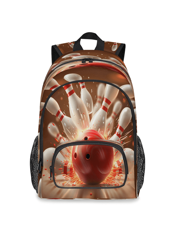 Large Red Bowling Ball Laptop Backpack, 18 Inch Sports Travel Backpack for Men Women, Work Business Computer Casual Daypack
