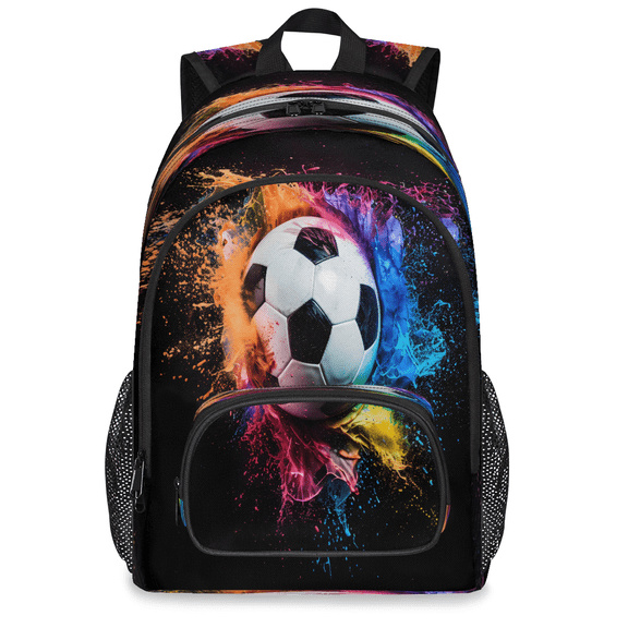 Jiaoprinted Large Soccer Ball Laptop Backpack, 18 Inch Rainbow Paint Splashes Travel Backpack for Men Women, Work Business Computer Casual Daypack