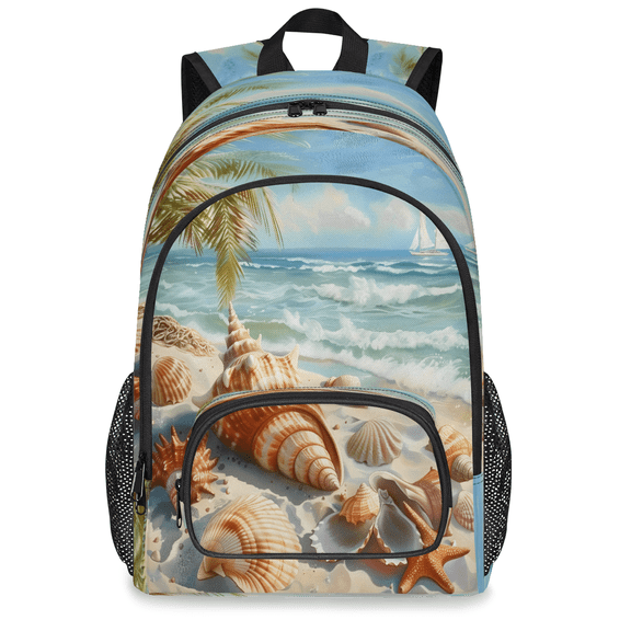 Jiaoprinted Large Tropical Beach Laptop Backpack, 18 Inch Conch Shells Travel Backpack for Men Women, Work Business Computer Casual Daypack