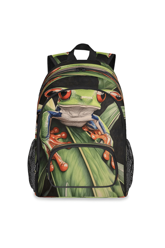 Large Tropical Rainforest Frog Laptop Backpack, 18 Inch Jungle Forest Travel Backpack for Men Women, Work Business Computer Casual Daypack