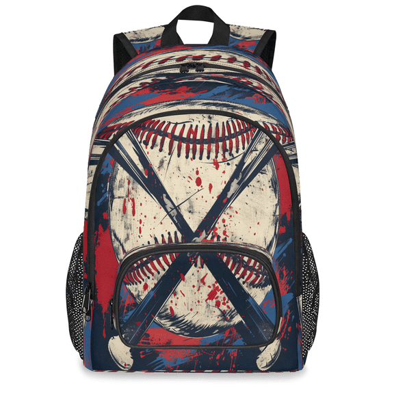 Jiaoprinted Large Vintage Baseball Laptop Backpack, 18 Inch Crossed Bats Travel Backpack for Men Women, Work Business Computer Casual Daypack