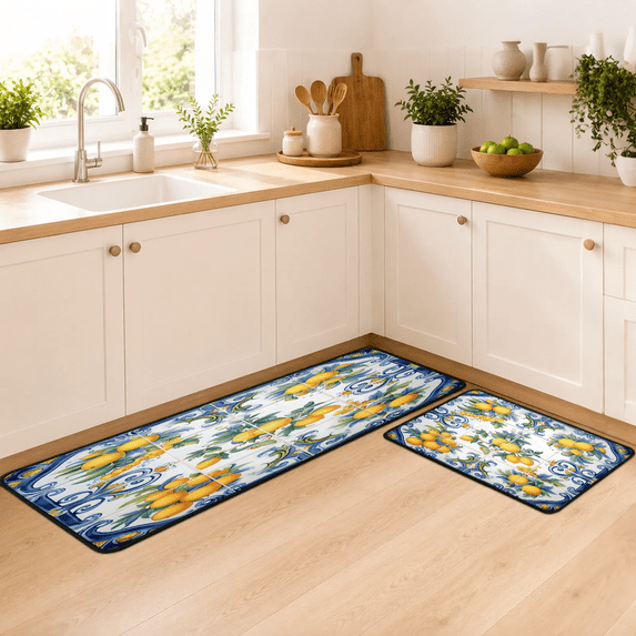 Jiaoprinted Lemon Mediterranean Kitchen Mats Cushioned Anti Fatigue 2 ...